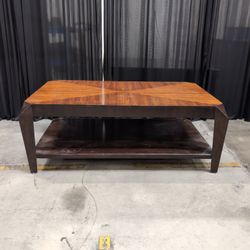 Two-Tone Sunburst Wood Coffee Table with Lower Shelf