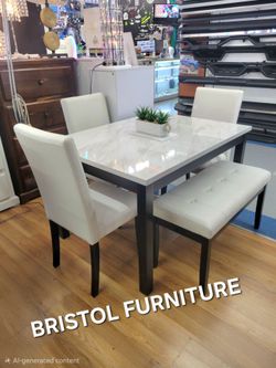 ☠️ Dining Set 5 Pc, Faux Marble Top, White, Black Frame, New in the Box.
