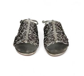 NWT Banana, Republic, Silver Wrap Around Ankle Flat Sandal Size 6