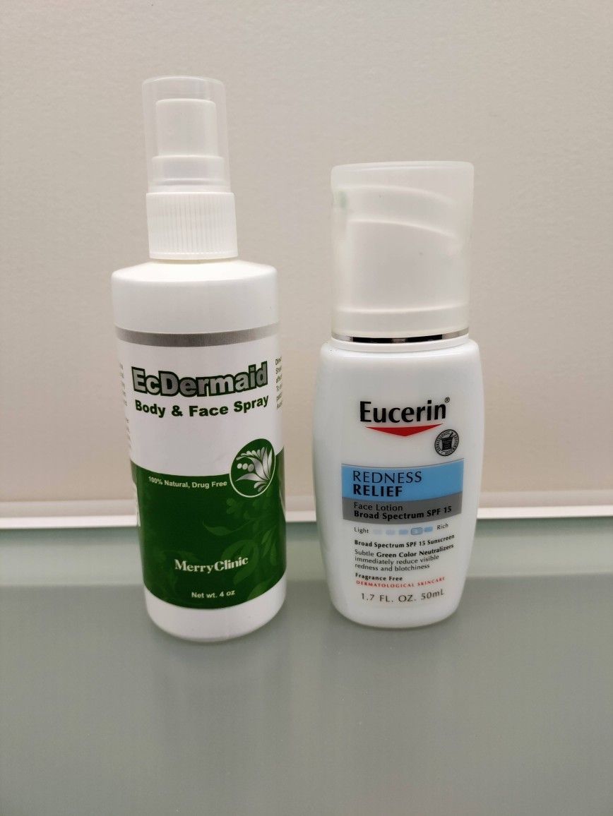 EcDermaid & Eucerin Redness Relief Lotion SPF 15 rosacea, eczema, dermatitis, redness
EcDermaid face & body rosacea, redness, dryness, eczema, derma