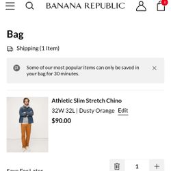 Banana Republic Athletic Slim Stretch Chino 32W/32L Dusty Orange 