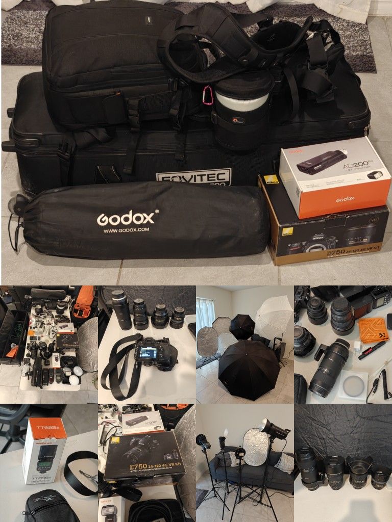 Nikon D750 + 4 Lenses + 4 Flashes + Tons of Equipment