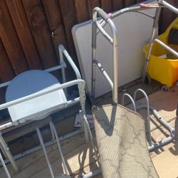 Handicapped locker, shower chair and portable restroom