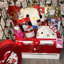 Hello Kitty Valentine Basket With Heart Bouquet 