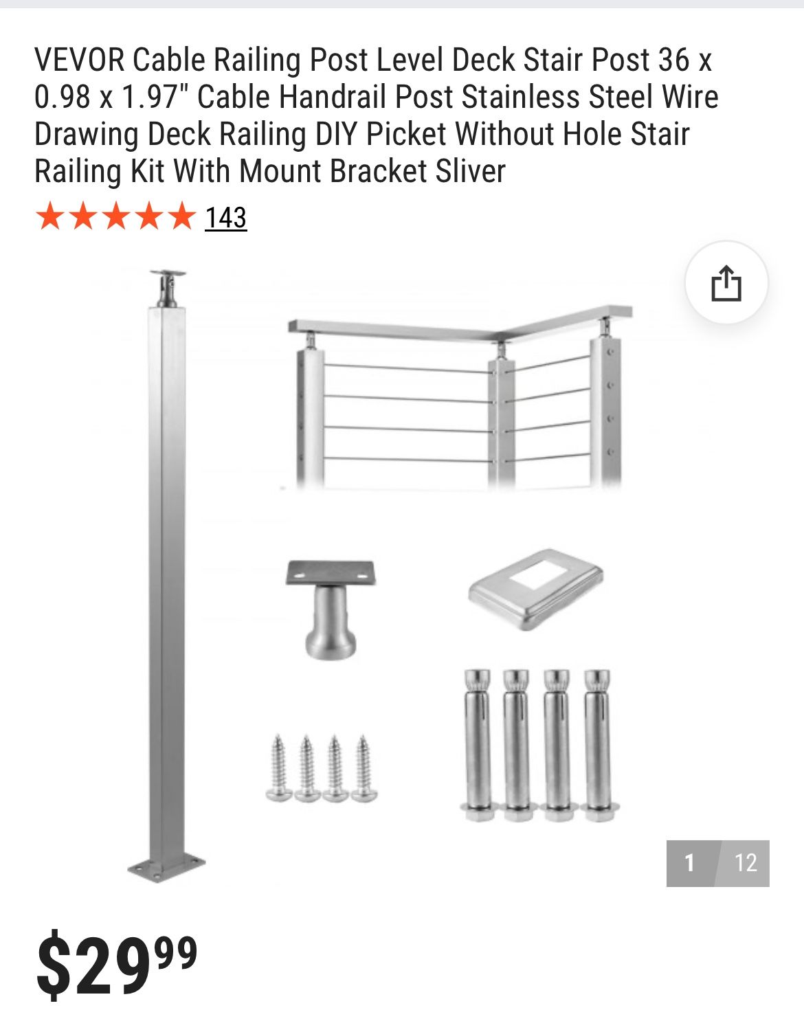 1 New Stainless Steel Deco Post