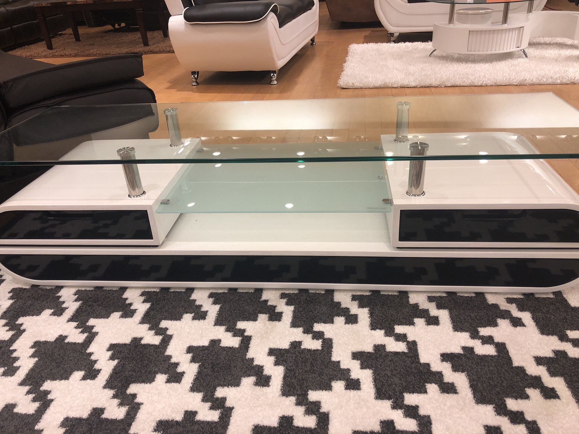 Black and White TV Stand with Glossy Finish