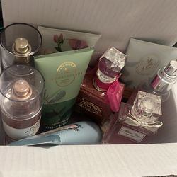 Box of perfumes and lotions