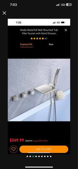 Moda Waterfall Wall Mounted Tub Filler Faucet With Hand Shower Brushed Nickel Sh44