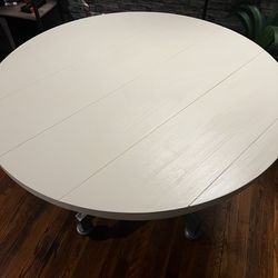 Round White Wood Dining Table w/Glass top
