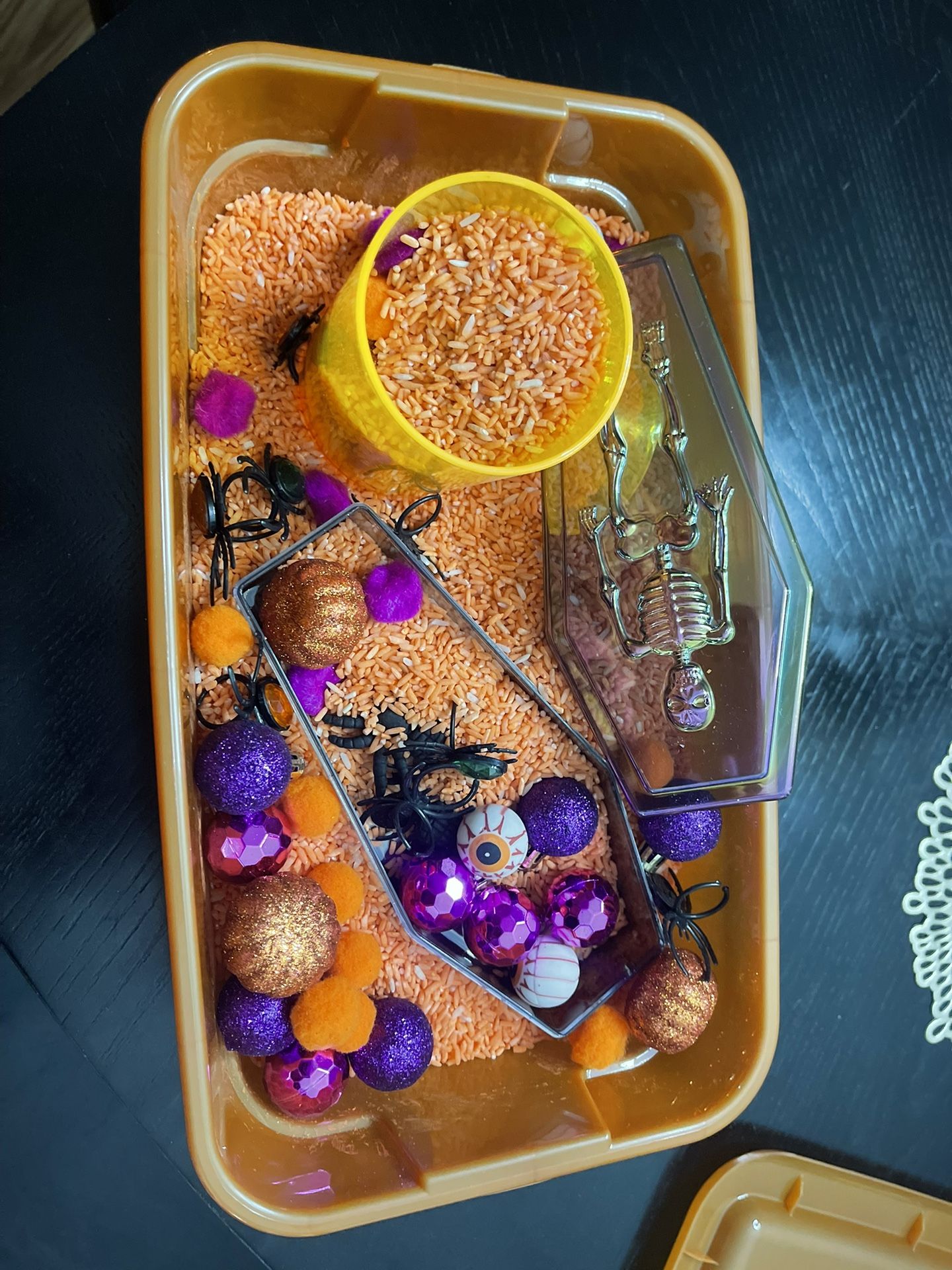 Holloween Theme Rice Sensory Bin 