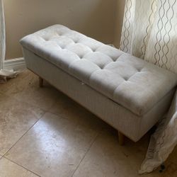 Mid-Century Modern Boho Bench With Storage 