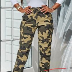 Camouflage denim belt wild pants
