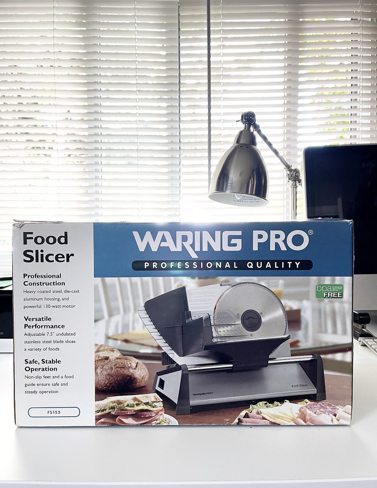 New! Waring Pro Professional Food Slicer, Stainless Steel retail $158 Brand new. 