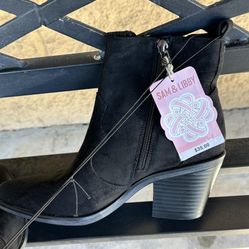 Sam & Libby Black Suede Ankle Boots Size 7