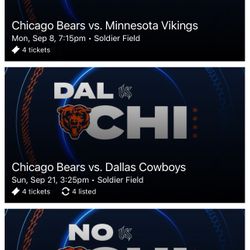 4x Bears Tickets *season Ticket Holder* Lions Packers Vikings 