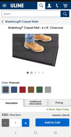 Uline Waterhog 6x8 Ft Mat Commercial Grade