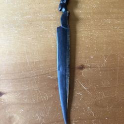 Vtg Wood Letter Opener With African Native Carving - 9” Long