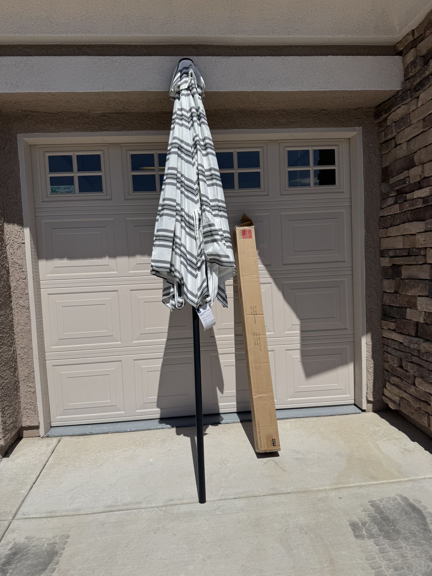10ft Outdoor Steel Market Patio Umbrella w/ Crank, Tilt Push Button, 6 Ribs  Striped Gray ( 2