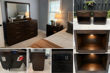 Ashley Bruxworth Bedroom Set – Dresser + Mirror + 2 Powered Nightstands