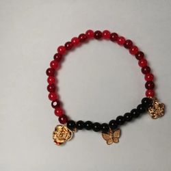 Black And Red Flower Charm Bracelet