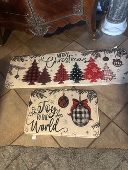 Merry Christmas Decorative Kitchen Mats Set of 2
