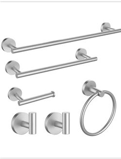6-Piece Bath Hardware Set with Towel Bar Hand Towel Holder Toilet Paper Holder Towel Hook Modern in Brushed Nickel