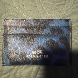 Coach Blue Leopard Card Wallet