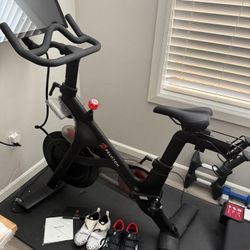 Peloton Bike With 2 Sets Of Shoes and Heart Rate Monitor 