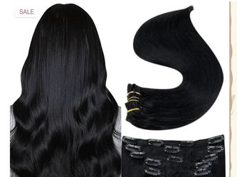 30” Clip In remy hair extension black 5 Pc 