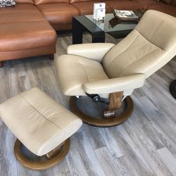 Stressless President Large Recliner Chair and ottoman in Paloma Sand Leather