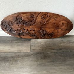 Indonesian Hand Carved Oval Shaped Wall Art, 28”