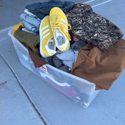 Huge Box Of Men’s Clothes Some New. Brixton, Roark, Rhythm, Zane Robe, Barney Cools Sz L And 32 Mostly 