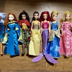 Disney Princess Dolls Ariel, Aurora, Belle, Cinderella, Merida, Raya, Sisu