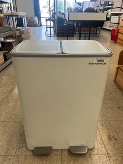 2 x 8 Gallon Garbage Trash Can 2 Compartments Foot Pedal Soft Close Lid - Matte White