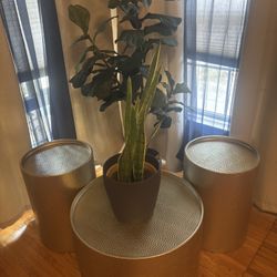 Hammered Metal Drum Coffee And End Tables