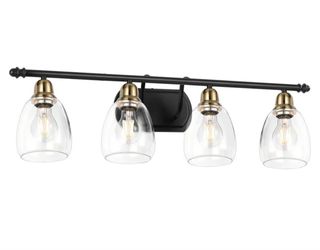 Osgner 30in vanity light 4 light black/gold clear glass
