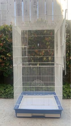 White & Blue Bird Cage – 35" Tall – Food & 2 Water Bowls Included – $10