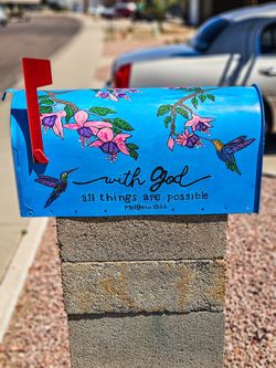 “With God All Things Are Possible” – Hand-Painted Hummingbird Mailbox,  Personalized
 Free, Large #2 of 2