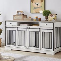Brand new white Double Dog Crate Furniture for 2 Dogs, 66.1 Inch Furniture Kennel with Divider