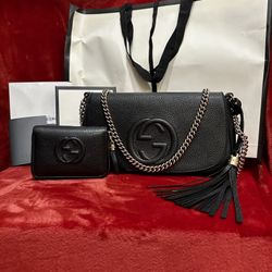 Authentic Gucci Soho Chain Crossbody Shoulder Bag Black Leather