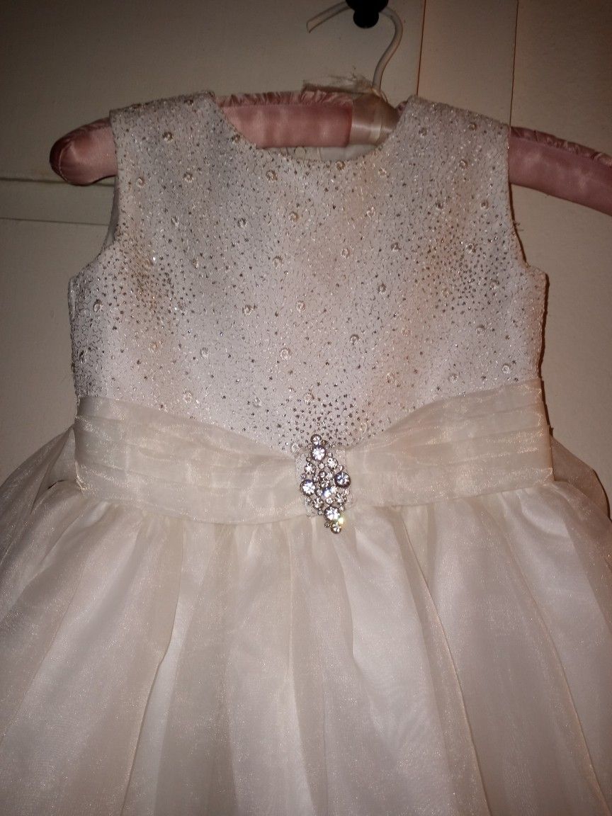 Little Girls Baptism Dress Size 4 Toodler White Church Dress Communion