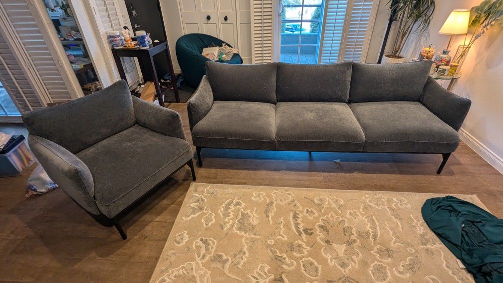 West Elm Chenille Couch and Armchair Set