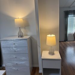 Dresser, end table, two lamps
