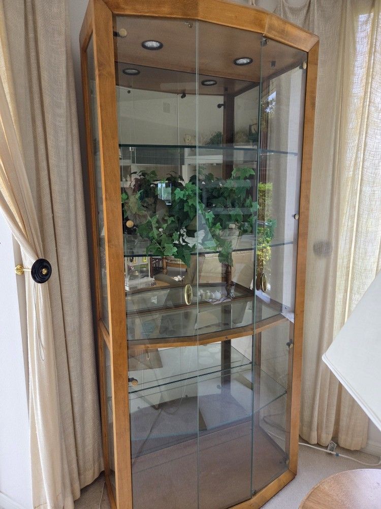 Large Glass and Maple Henredon Curio Cabinet