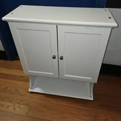 White Wood Wall Cabinet 2-Door Bathroom Storage Organizer Open Shelf
