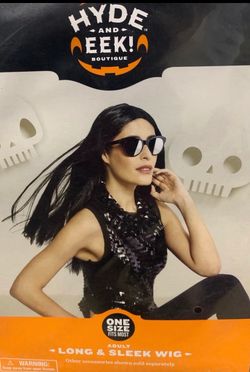 New adult size long black sleek hair costume wig