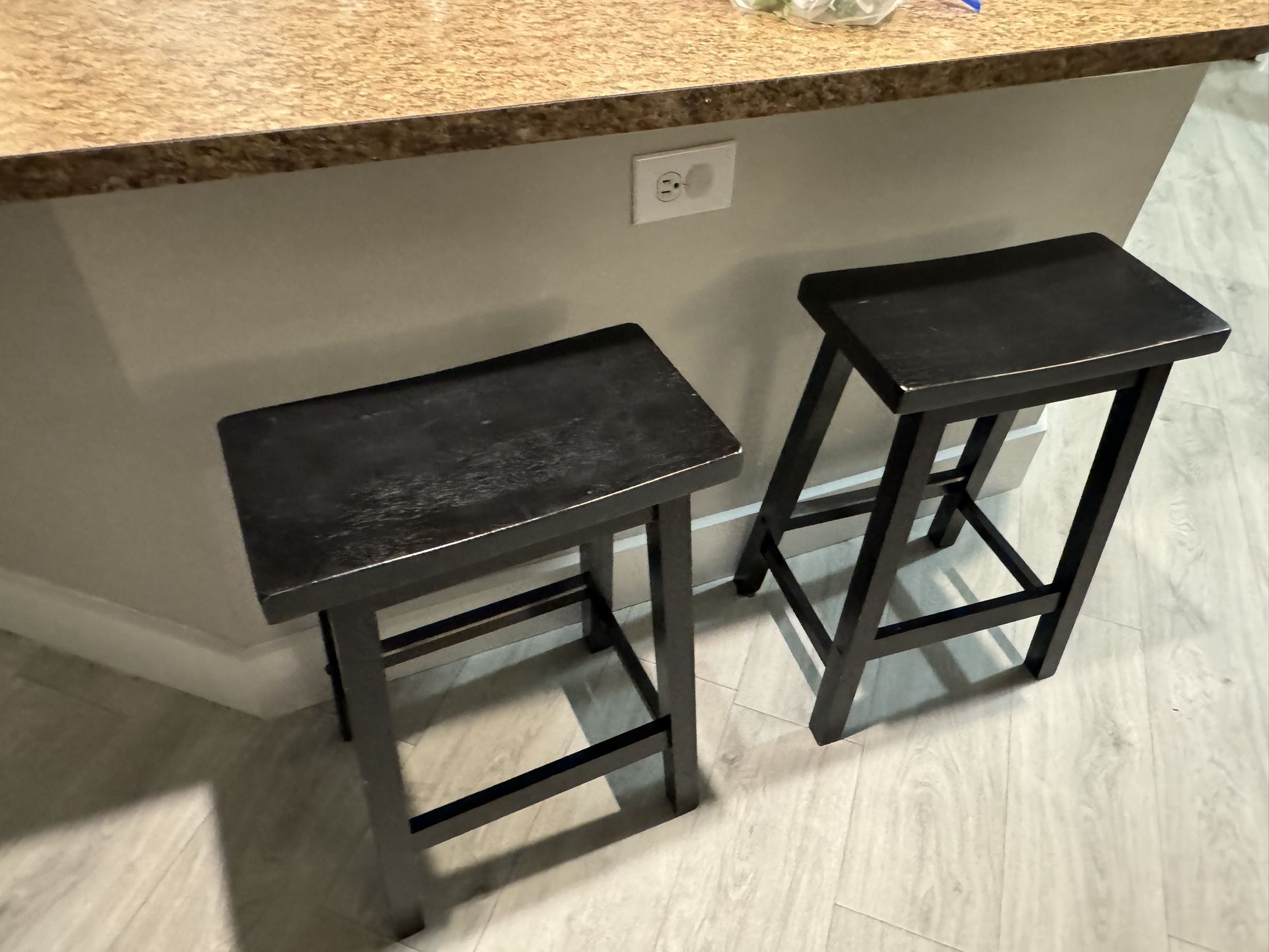 Set of 3 Wooden Black Bar Stools