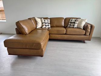 Tan Leather Sectional Sofa with Chaise