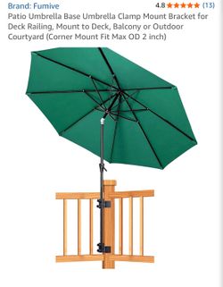 Patio Umbrella Base Umbrella Clamp Mount Bracket for Deck Railing, Mount to Deck, Balcony or Outdoor Courtyard (Corner Mount Fit Max OD 2 inch)