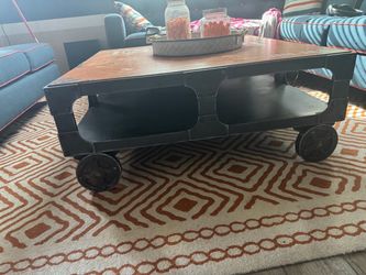 Industrial Style Coffee Table with Wheels
